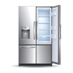 Empty stainless steel fridge open
