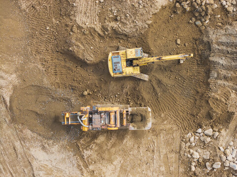 Cement Waste Processing with Excavator and Crusher