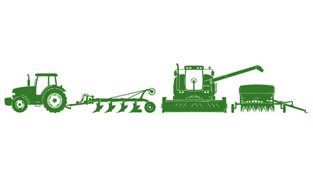 Obraz premium farming equipment silhouettes tractor plow harvester seeding