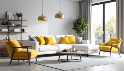 Modern living room with yellow accents (4)