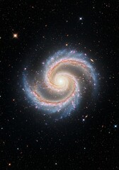 Spiral Galaxy with Bright Center and Surrounding Stars in Deep Space