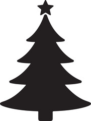 Classic Christmas tree silhouette with star on top simple vector icon design black color silhouette on white background