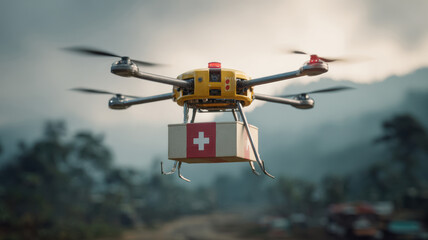 Drone delivering medical supplies to rural area 