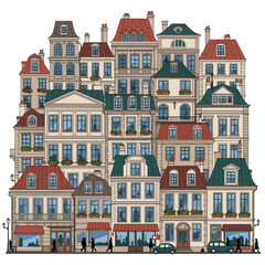 Fototapeta premium Charming european street scene with colorful historic buildings and storefronts