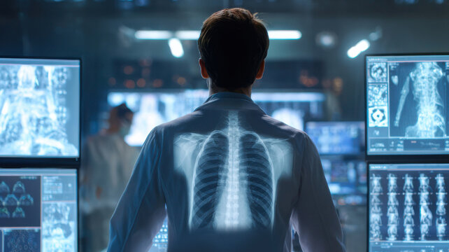 AI analyzing X-ray images in futuristic hospital 