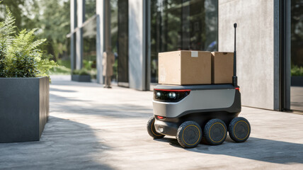 Delivery robot navigating through corporate campus