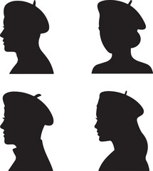 Classic silhouette black beret collection different style vector graphic fashion and style element black color silhouette on white background