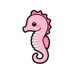 Fototapeta premium Cute Cartoon Pink Seahorse - Transparent PNG