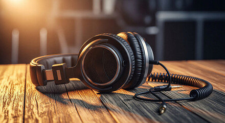Auriculares sobre mesa de madera © josehp