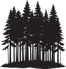 Silhouette illustration of majestic redwood trees in a forest black color silhouette on white background © Team RAS