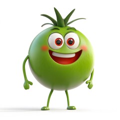 Cute green tomato character, on a white background