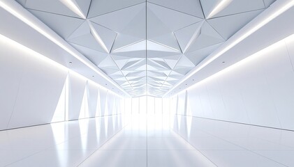 Fototapeta premium A bright white corridor lined with numerous mirrors reflecting light, creating an illusion of spaciousness and depth, enhancing the modern aesthetic.