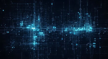 Abstract blue digital network with interconnected lines and nodes, creating a complex and futuristic technology background.