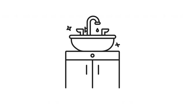 Bathroom basin line animation. Bathroom basin icon features a sleek minimalistic line drawing of a sink cabinet. Great for interior design and plumbing graphics.