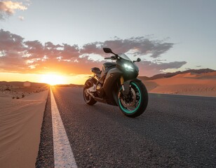 motorcycle on the road at sunset