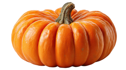 A vibrant orange pumpkin with a textured surface, perfect for autumn decoration, cooking, or Halloween festivities