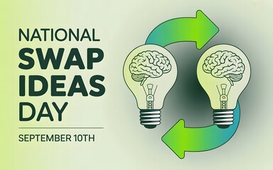 National Swap Ideas Day with Brain-Filled Light Bulbs and Arrows Showing Thought Exchange