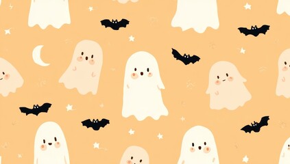 Cute ghost pattern on pastel orange