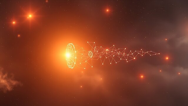 Surreal glowing quantum circuit floating in cosmic void, representing boundless computational potential.