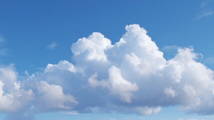 Fluffy white clouds drift across a bright blue sky on a sunny afternoon. The scene evokes a sense of peace, with sunlight illuminating the clouds beautifully.