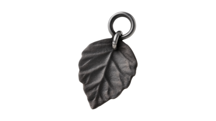 An isolated rustic dark metal leaf charm with a vintage, gothic feel for jewelry making
