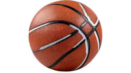 A close-up view of an authentic basketball, showcasing its textured surface and classic design. Perfect for sports-related themes or basketball promotions.