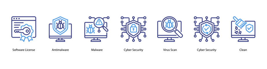 Cyber Hygiene web banner icon vector illustration featuring Software License, Antimalware, Malware, Cyber Security, Virus Scan, Cyber Security, and Clean.