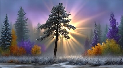 Polar wave pulse radiating across a tranquil field of light mist and color