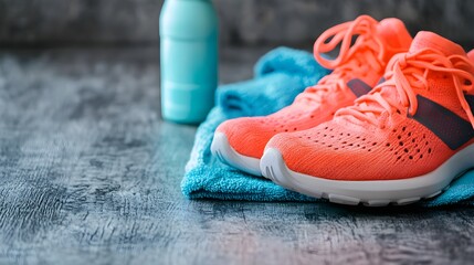Coral Running Shoes Towel Water Bottle Gym Fitness