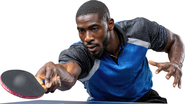 Focused athlete engaging in intense table tennis action, demonstrating skill, agility, and determination during a competitive game