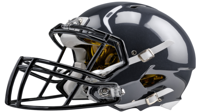 A close-up of a modern football helmet showcasing sleek design and advanced safety features. Perfect for sports enthusiasts and marketing related to football and athletics. - Powered by Adobe