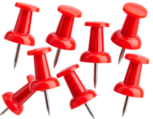Assorted Red Push Pins Collection Isolated on Transparent Background PNG