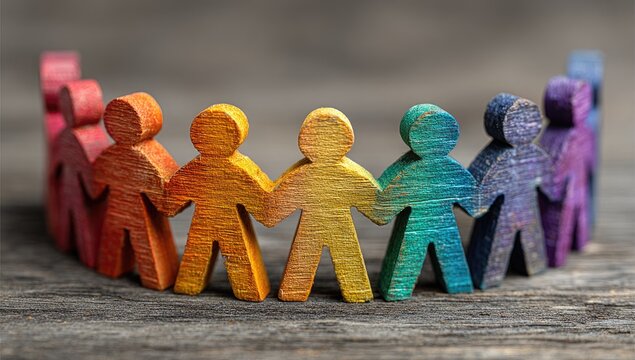 Colorful wooden figures in a circle, unity
