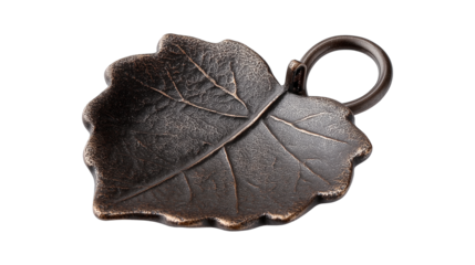 Vintage metal leaf tray with a rustic bronze finish isolated on a transparent background