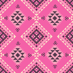Pink and cream ethnic boho seamless pattern. Native American, Navajo pattern, tribal vector texture. Aztec ornament. Design for black ground Capet , curtains, blankets, Use in design for clothing.