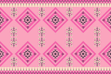Pink and cream ethnic boho seamless pattern. Native American, Navajo pattern, tribal vector texture. Aztec ornament. Design for black ground Capet , curtains, blankets, Use in design for clothing.