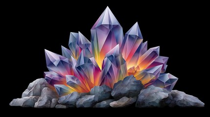 Polygon shards arranged into abstract waveforms with gradient glow