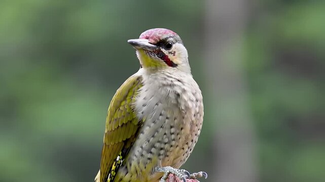 Vibrant European Green Woodpecker (Picus viridis) Perched in Natural Forest Habitat, Detailed Wildlife Portrait with Blurred Green Background