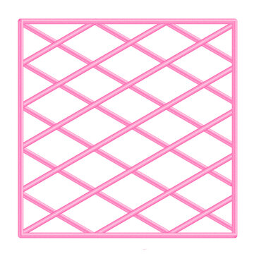 Simple pink diagonal grid creating a square lattice pattern. A modern and minimalist abstract vector graphic design element.
