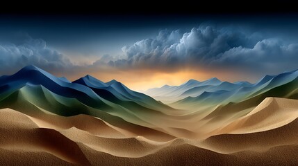 Polygonal low-poly shapes forming an angular landscape in earthy tones