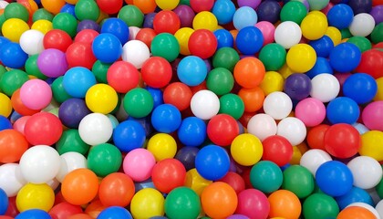 Obraz premium カラフルなプラスチック製のボールでいっぱいのボールプール。鮮やかな色合いと丸い形が、子どもたちの楽しい遊び時間を連想させます。