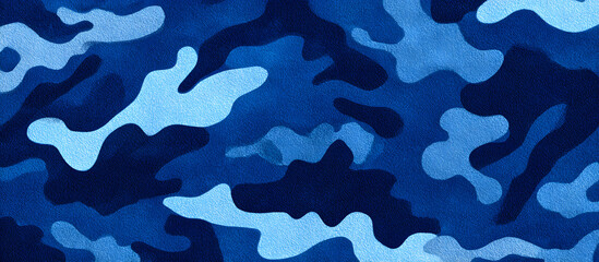Blue camouflage pattern featuring abstract shapes and textures, suitable for backgrounds