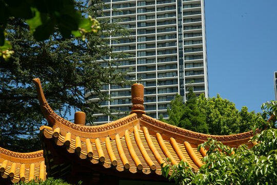 Chinese Pavilion with City Backdrop in Sydney Chinatown