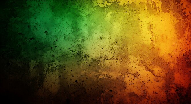 Abstract grunge background with vibrant rasta colors green, yellow, and red, symbolizing reggae music and african culture
