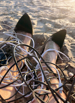 Overworked Employee at Beach