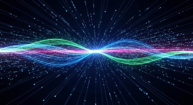 Abstract Data Stream: Waveforms and Binary Code - Powered by Adobe