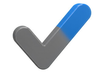 青と灰色のチェックマークアイコン 透過背景における3Dレンダリング 確認と承認の象徴