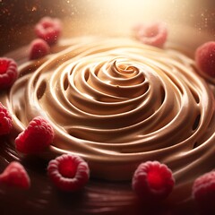 Creamy Chocolate Swirl Mockup with Fresh Raspberries

