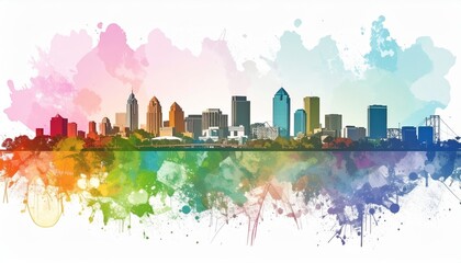 Obraz premium Colorful Cityscape Banner. Urban Skyline