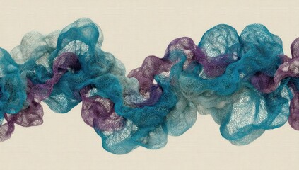 Abstract flowing forms in muted blues and purples